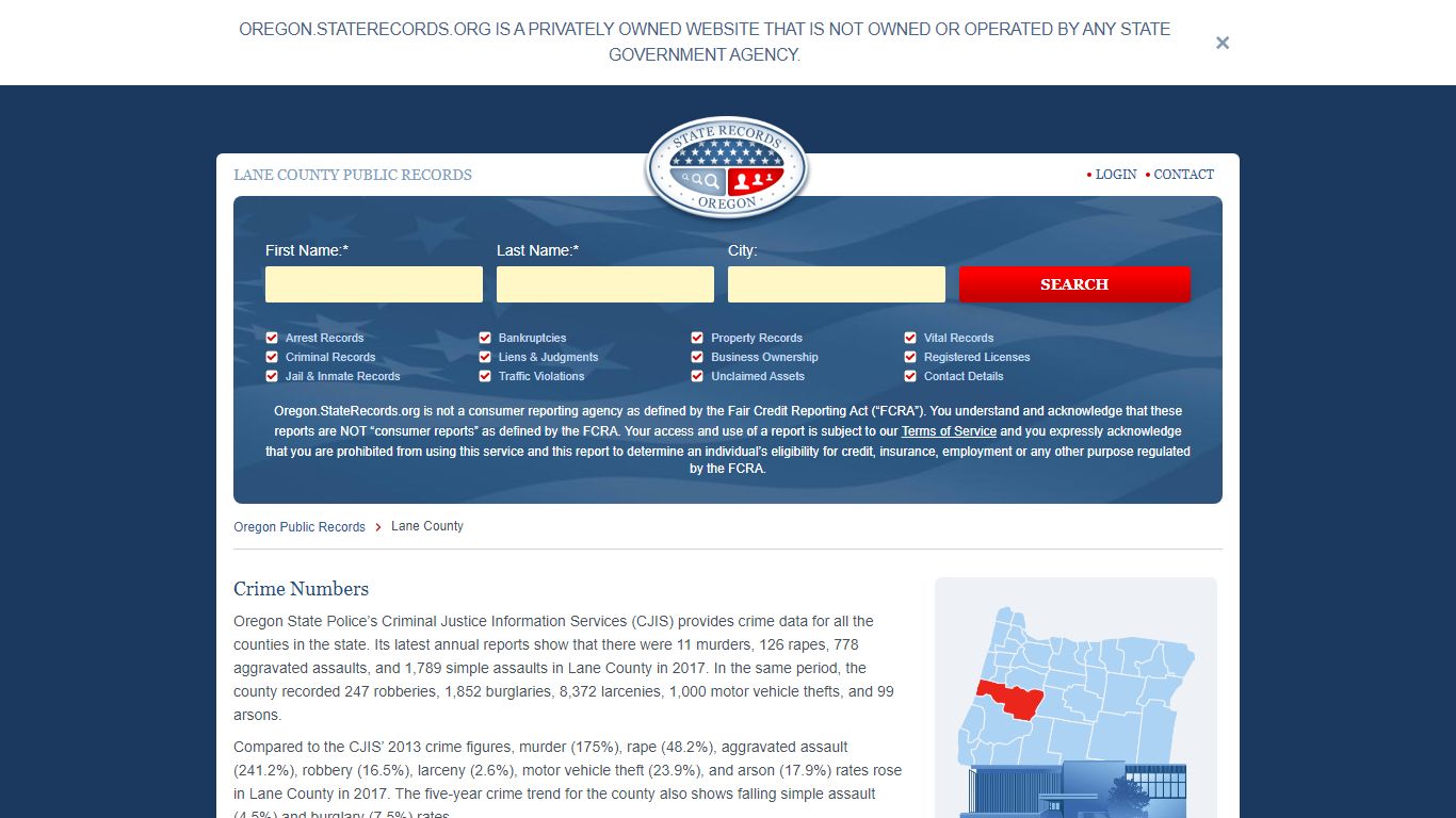 Lane County Arrest, Court, and Public Records | StateRecords.org